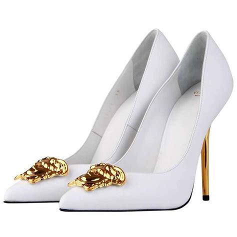 versace shiny shoe with white laces|white versace heels.